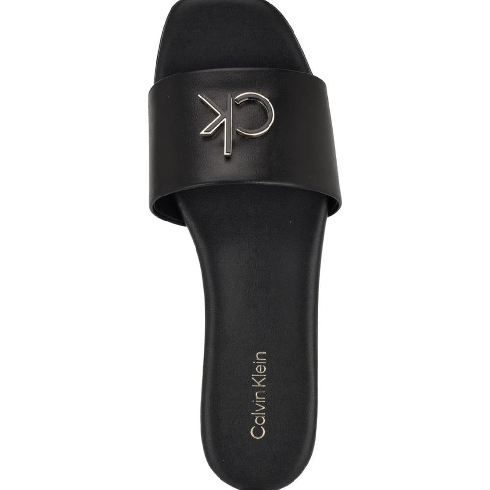 Bnwt Calvin Klein Black Slide with Silver CK Emblem Womens sz 5